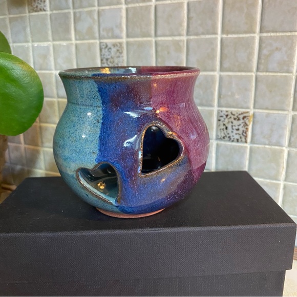 Vintage Pottery Set whimsical colours & heart candle holder jewelry dish catchal - Picture 5 of 12